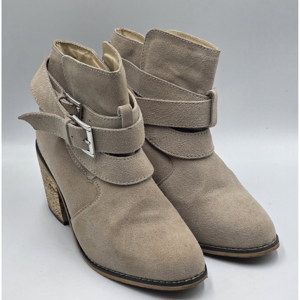 Sterling River Suede Western Ankle Boots Womens 7.5M Beige Buckle Boho